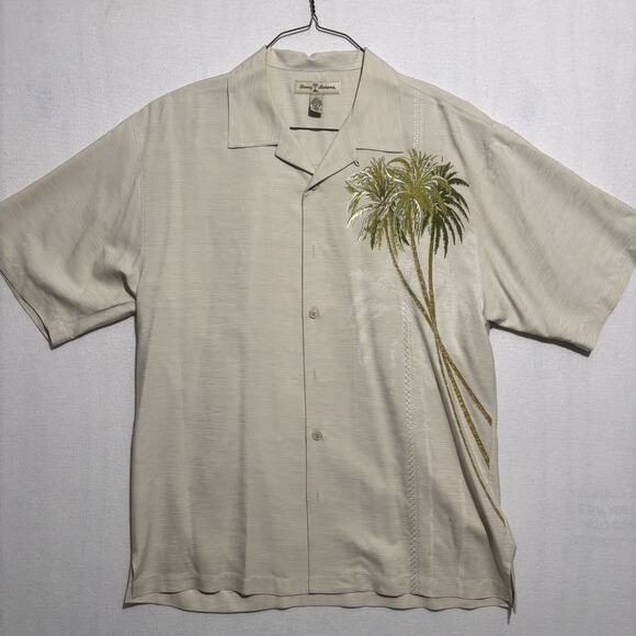 Tommy Bahama Silk Shirt Embroidered Palm Trees Mens XL Short Sleeve Camp Beach - Picture 1 of 11